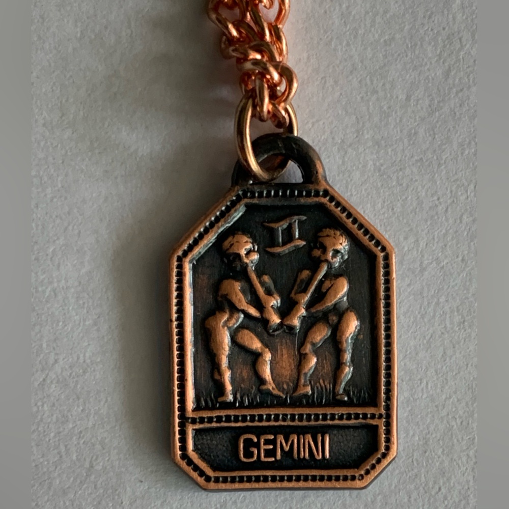 GEMINI zodiac pendant-charm necklace ( astrology) New vintage copper